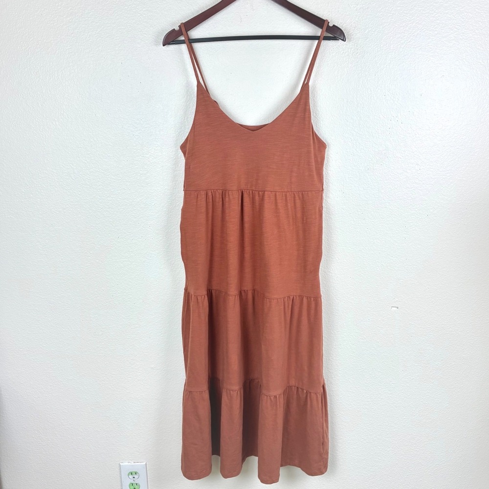 Old Navy Dress S Cotton Minimalist Tiered Midi Boho Babydoll Cottage Slub Knit